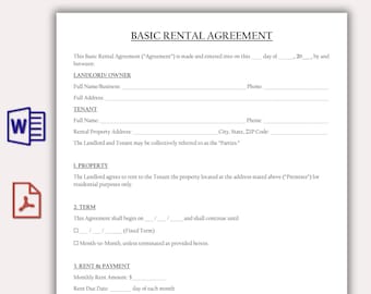 Rental Agreement Template, Editable Residential Lease Contract, Landlord Tenant Forms, Printable House Lease Agreement