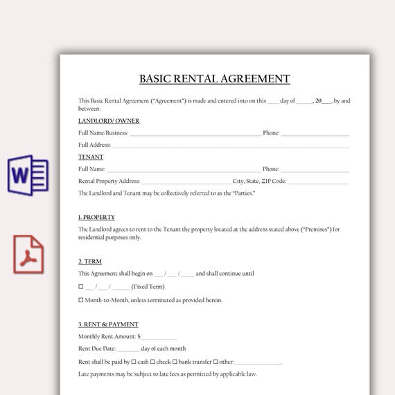 Rental Agreement Template, Editable Residential Lease Contract, Landlord Tenant Forms, Printable House Lease Agreement