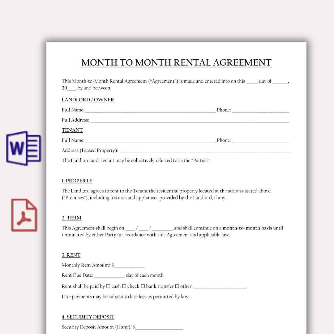 Shutter For Rent Word Editable Month to Month Rental Agreement, Tenant Agreement Template ...