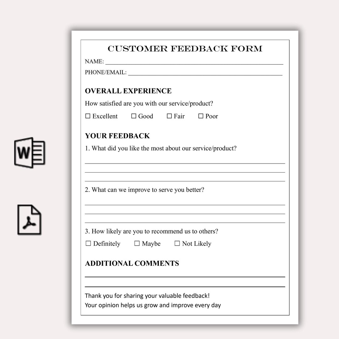 Customer Feedback Form Template, Printable Client Survey, Editable ...