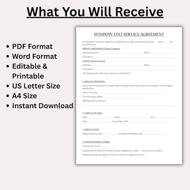 Window Contract Example Window Tint Service Agreement Template, Printable Car Window Tinting ...