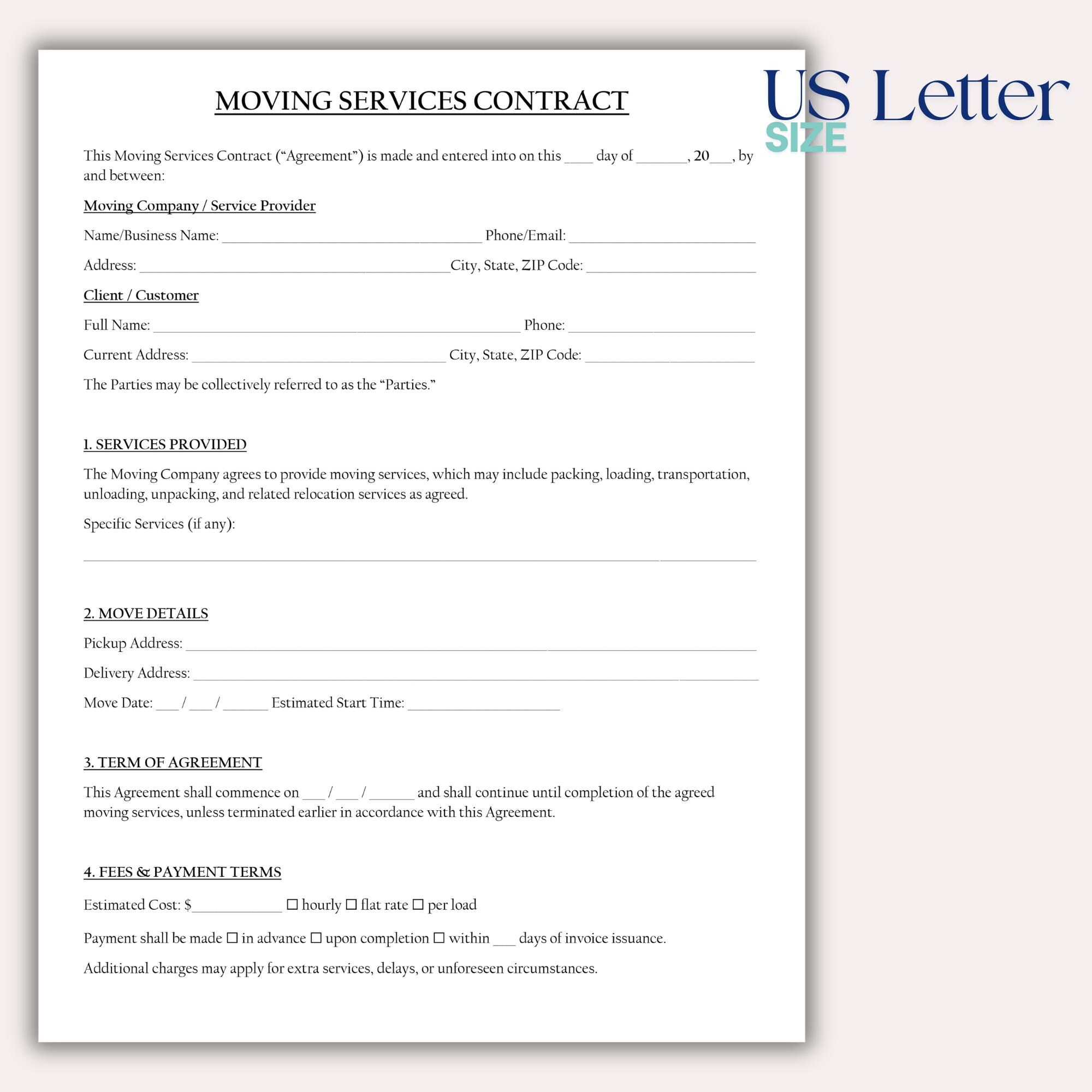 Moving Services Contract Template, Professional Transportation Services ...