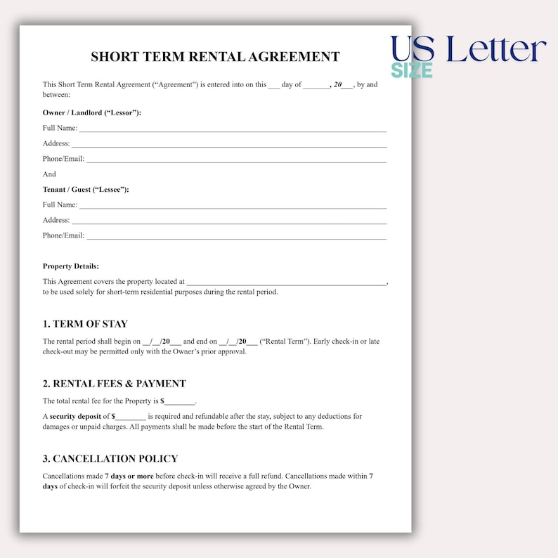 Short Term Rental Agreement Template, Editable Vacation Lease Contract ...