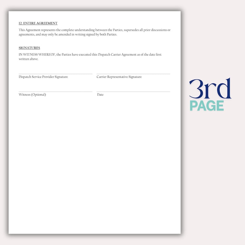Dispatcher Agreement Template Dispatch Carrier Agreement Template, Editable Logistics Service ...