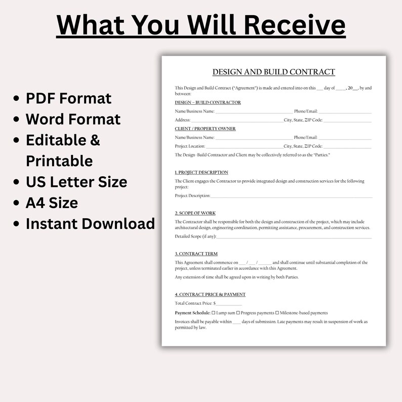 Editable Design and Build Contract Template, Residential Construction ...