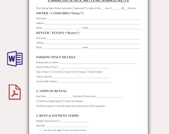 Plantilla de contrato de alquiler de plaza de aparcamiento, contrato de alquiler de aparcamiento para autocaravanas, contrato de alquiler de plaza de aparcamiento editable en PDF y Word, contrato de alquiler mensual de plaza de aparcamiento.