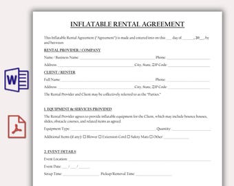 Modelo de Contrato de Aluguel de Infláveis, Contrato de Aluguel de Castelo Inflável para Imprimir, Contrato de Aluguel de Equipamentos para Eventos, Termo de Responsabilidade para Infláveis