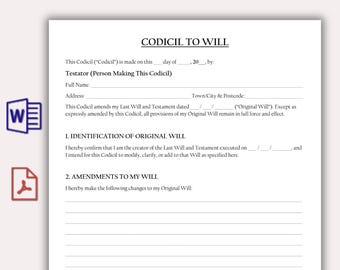 UK Codicil to Will Template, Last Will and Testament Amendment Form, Legal Will Addendum United Kingdom, Editable Codicil Form Word & PDF