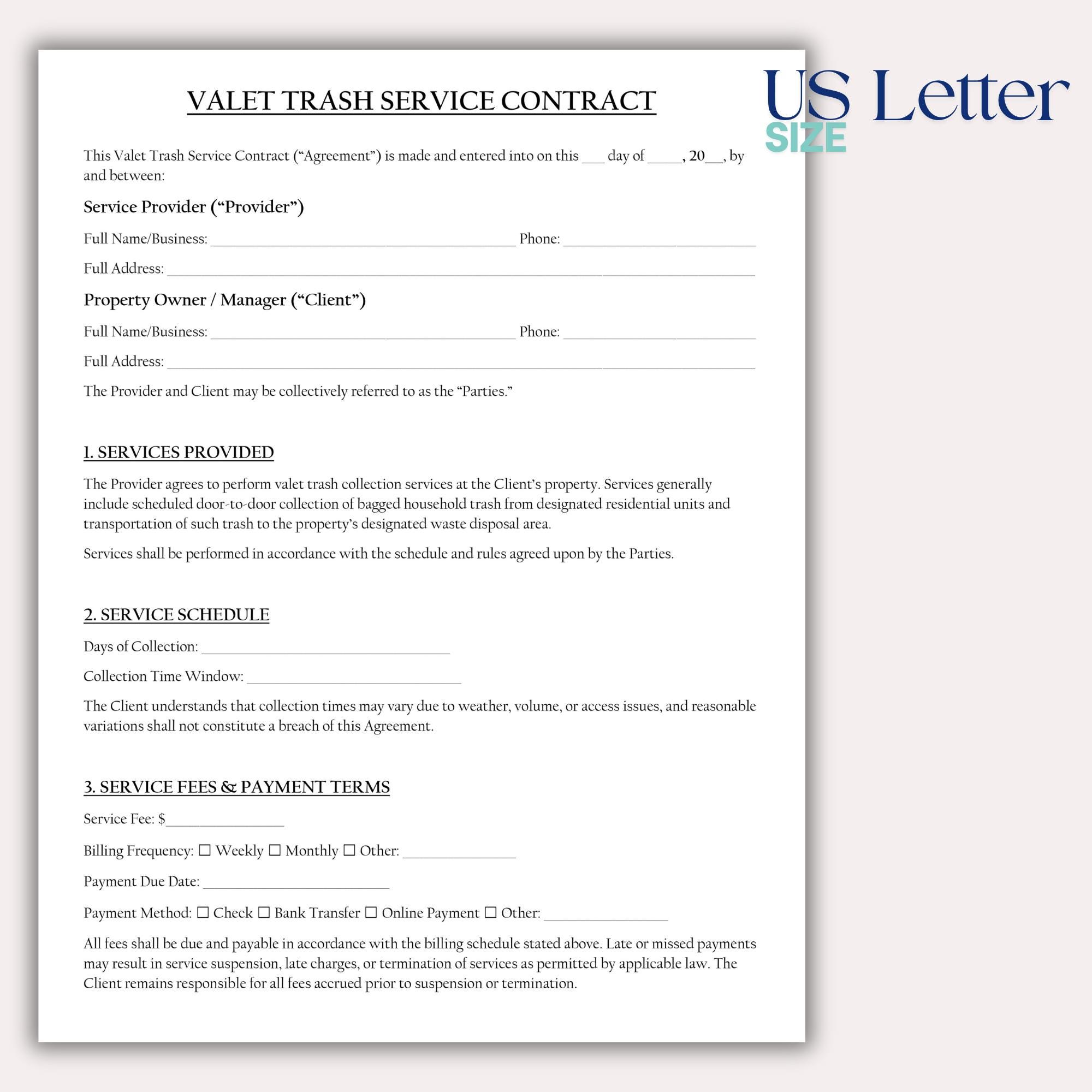 Compost Collection Contract Valet Trash Contract Template, Editable Rubbish Bin Collection Services ...