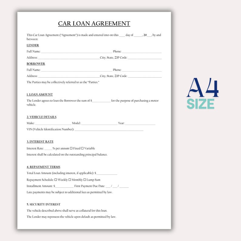 Auto Loan Form.pdf Car Loan Agreement Template, Editable Auto Loan Form PDF, Printable ...