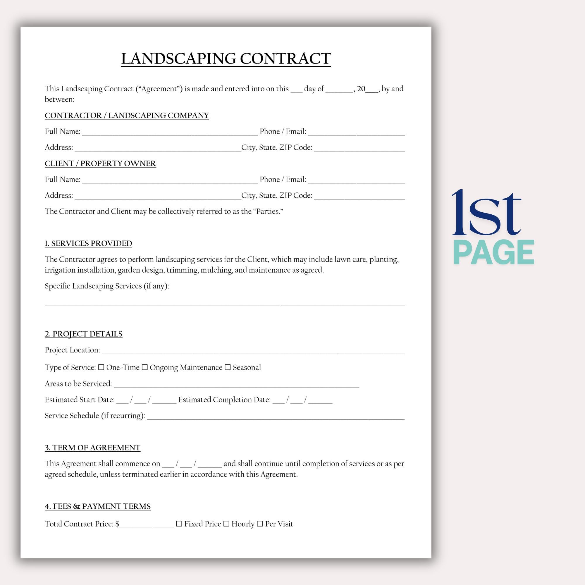 Landscaping Contract.pdf Landscaping Contract Template, Printable Lawn Care Service Agreement ...