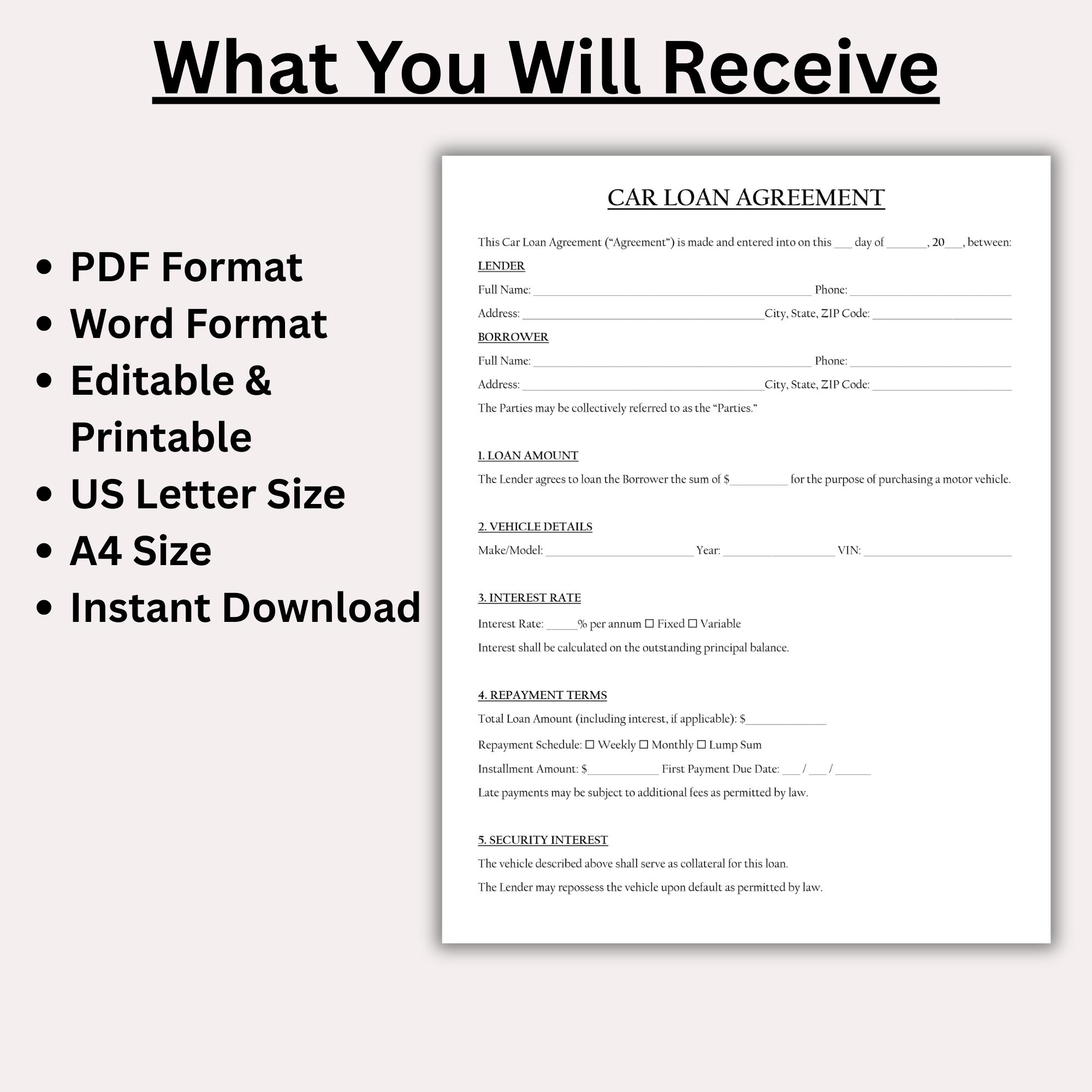 Auto Loan Form.pdf Car Loan Agreement Template, Editable Auto Loan Form PDF, Printable ...