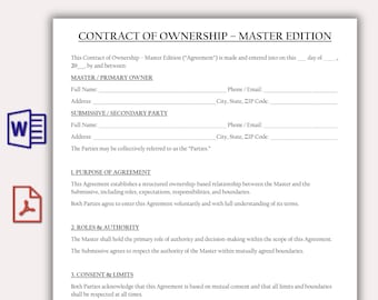 Plantilla de contrato de propiedad Master Edition, acuerdo D/S editable, formulario de intercambio de poder, acuerdo de dominio y sumisión, PDF imprimible