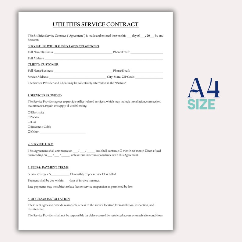 Customizable Utilities Service Contract, Landlord Tenant Utility ...