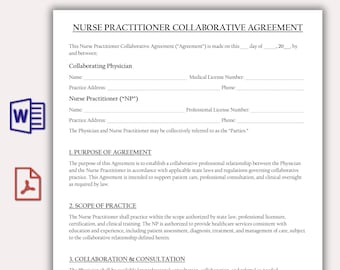 Nurse Practitioner Collaborative Agreement Template, Customizable Nurse Practitioner Collaboration Contract, Printable Healthcare Form