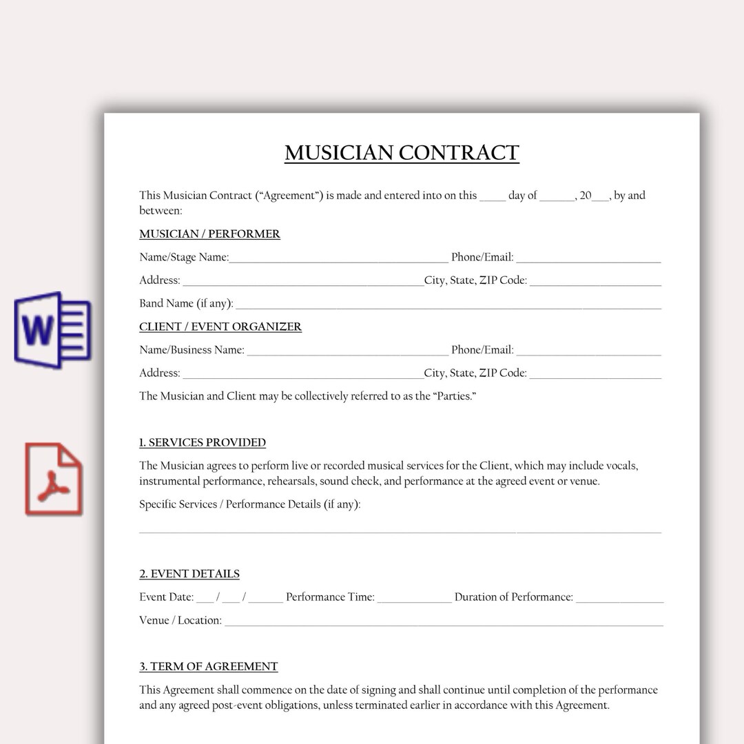 Musician Contract Template, Customizable Musician Collaboration Form ...