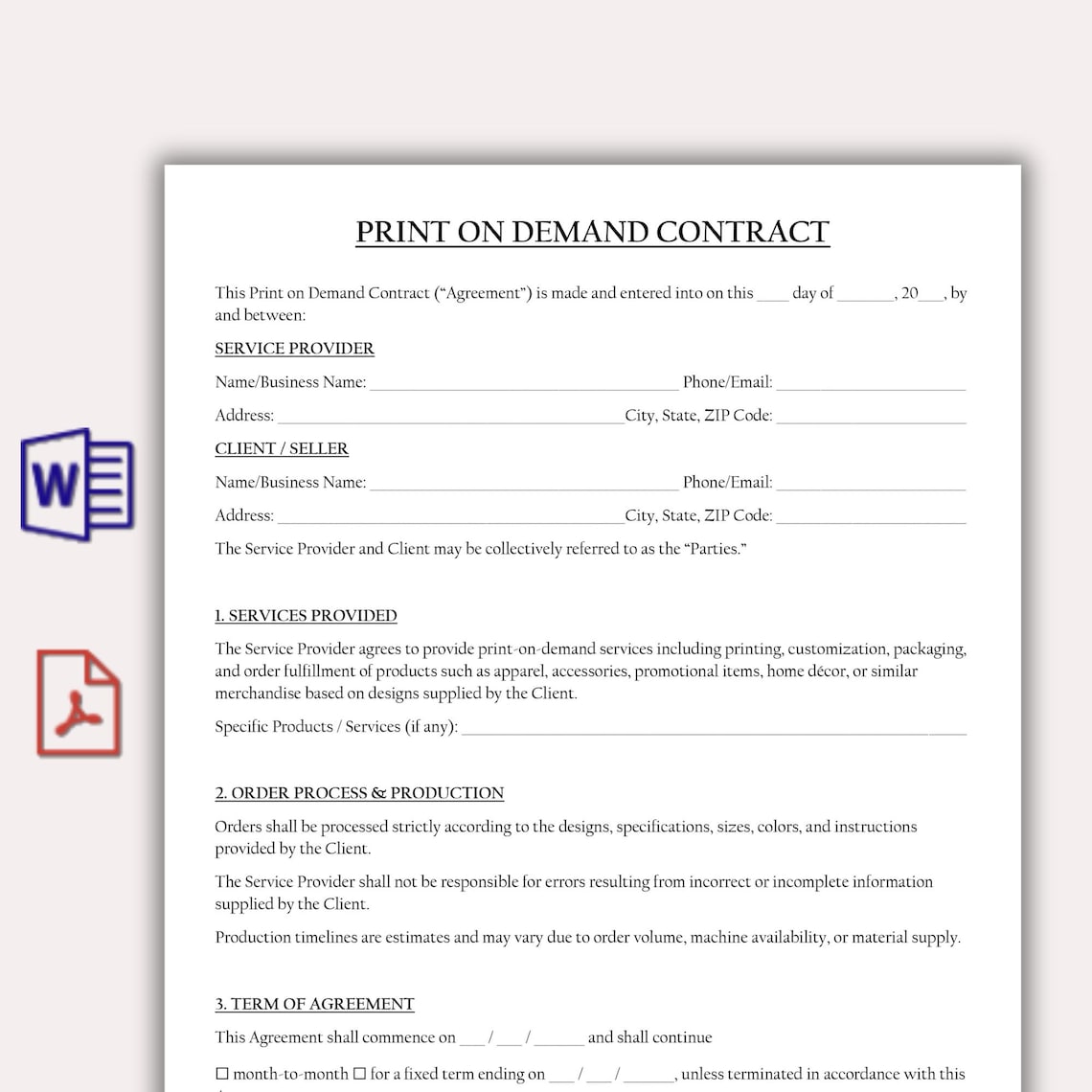 Printable Pod Forms.pdf Print on Demand Contract Template, POD Design Service Agreement ...