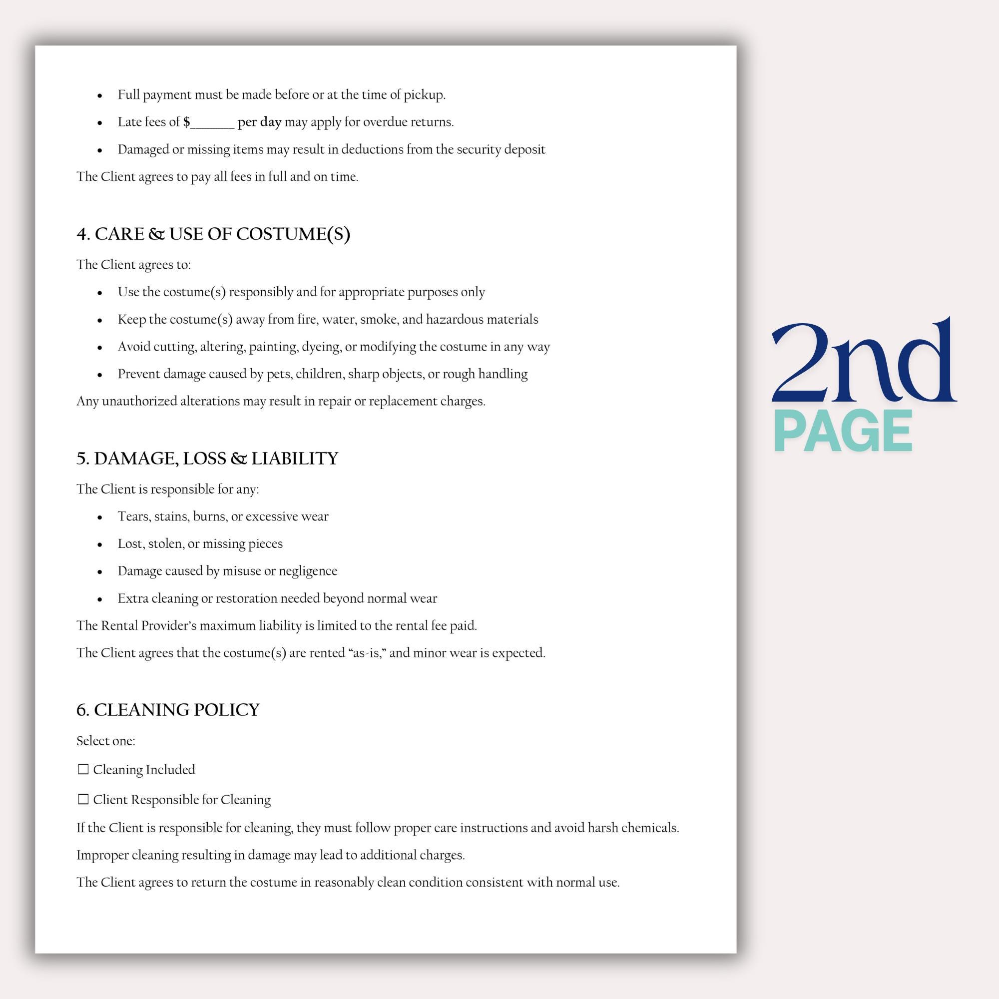 Costume Rental Contract Template, Editable Costume Rental Agreement ...