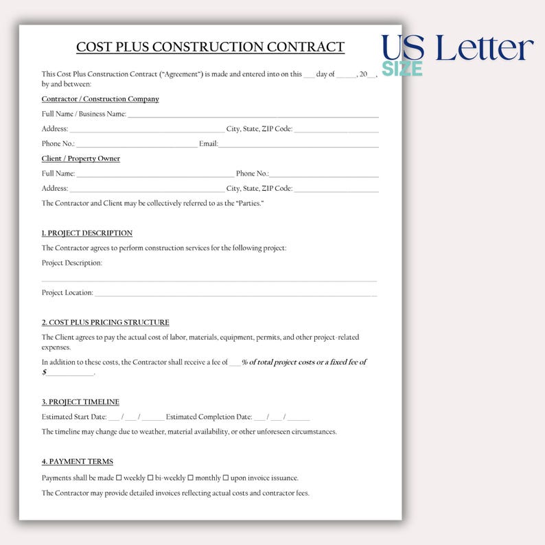 Cost Plus Construction Contract Template, Home Renovation Agreement ...