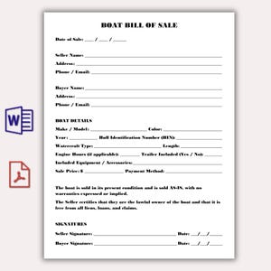Minimalist Boat Bill of Sale Template, Printable Jet Ski, Watercraft Sales Contract, Yacht Bill of Sale, Editable Boat Purchase Agreement