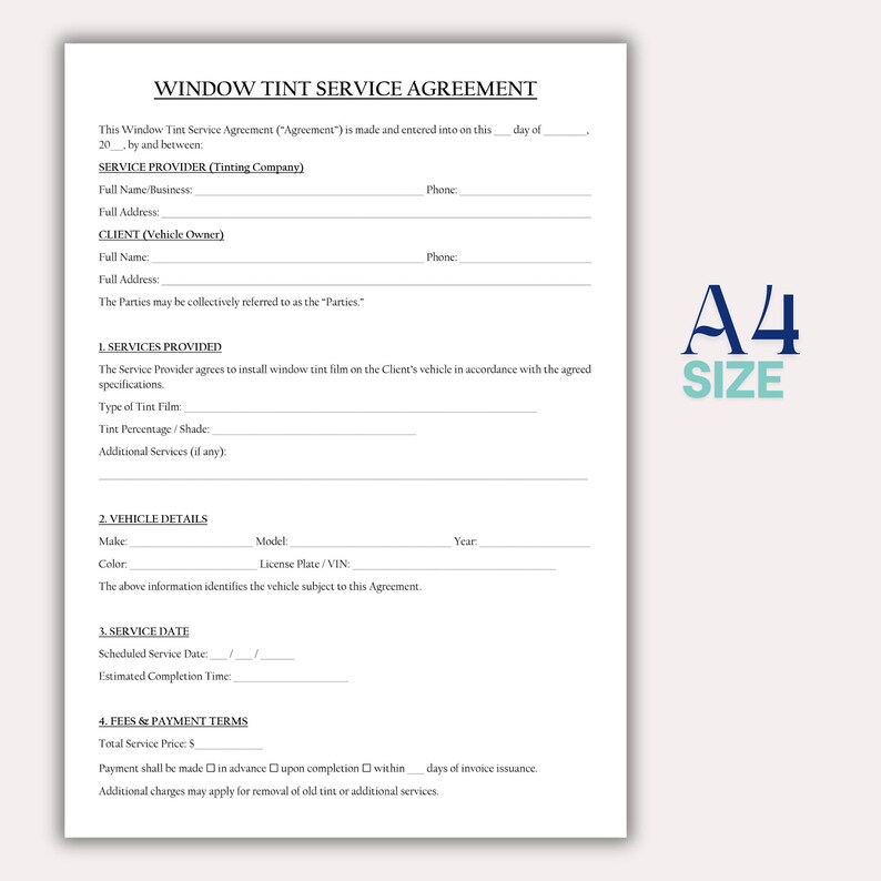 Window Contract Example Window Tint Service Agreement Template, Printable Car Window Tinting ...