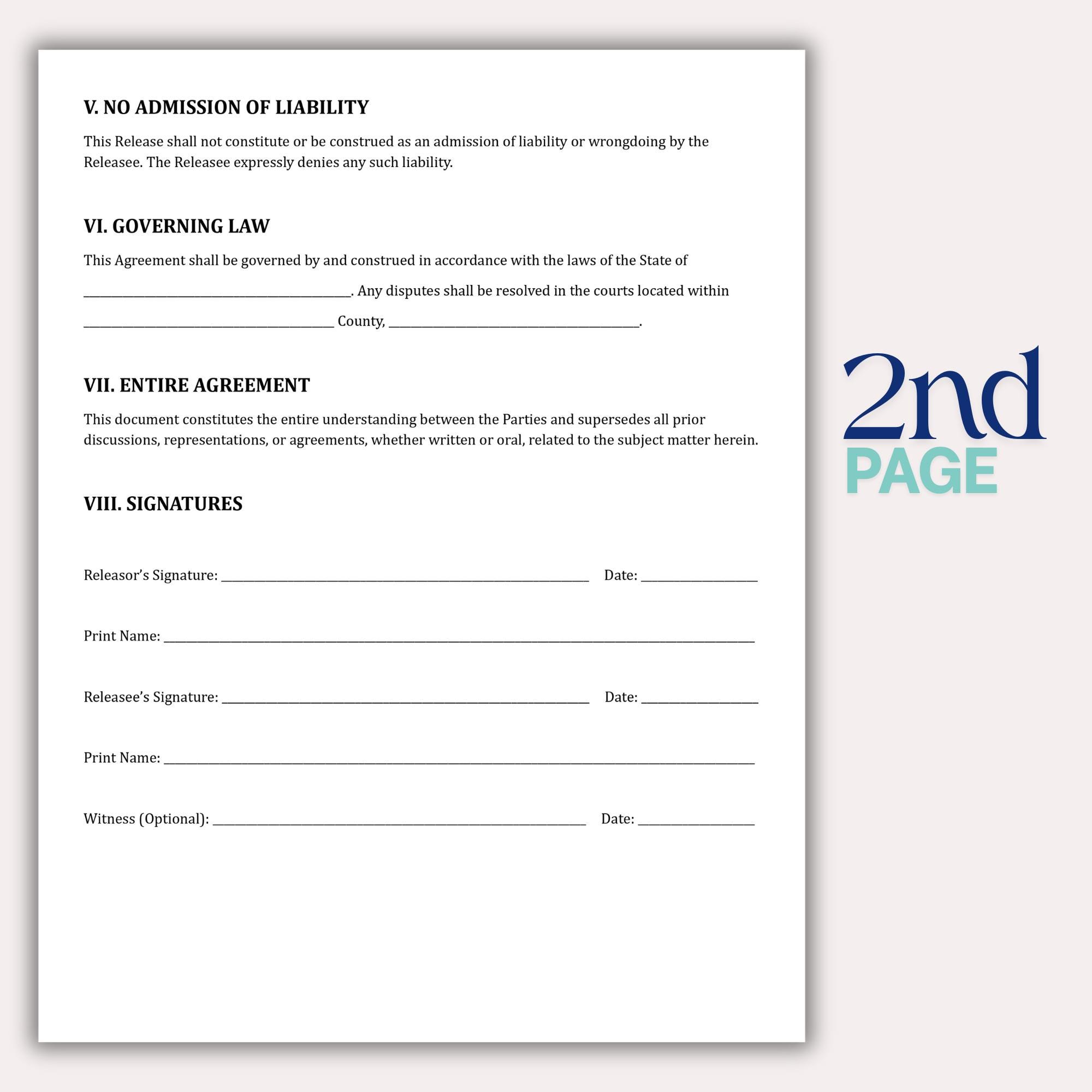 General Release of Liability Template, Editable Waiver Agreement PDF ...