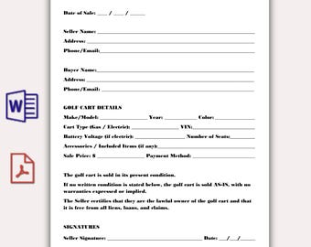 Plantilla de contrato de compraventa de carrito de golf minimalista, contrato de compraventa de carrito de golf eléctrico imprimible, contrato de compraventa de carrito de golf, contrato de compraventa editable