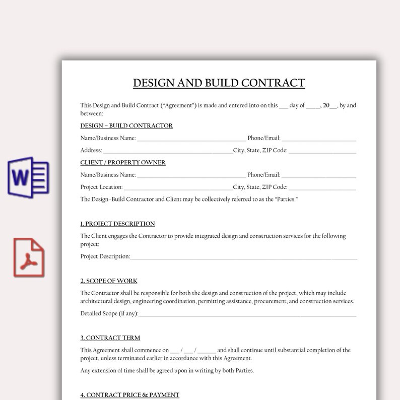 Contract Designs Editable Design and Build Contract Template, Residential Construction ...