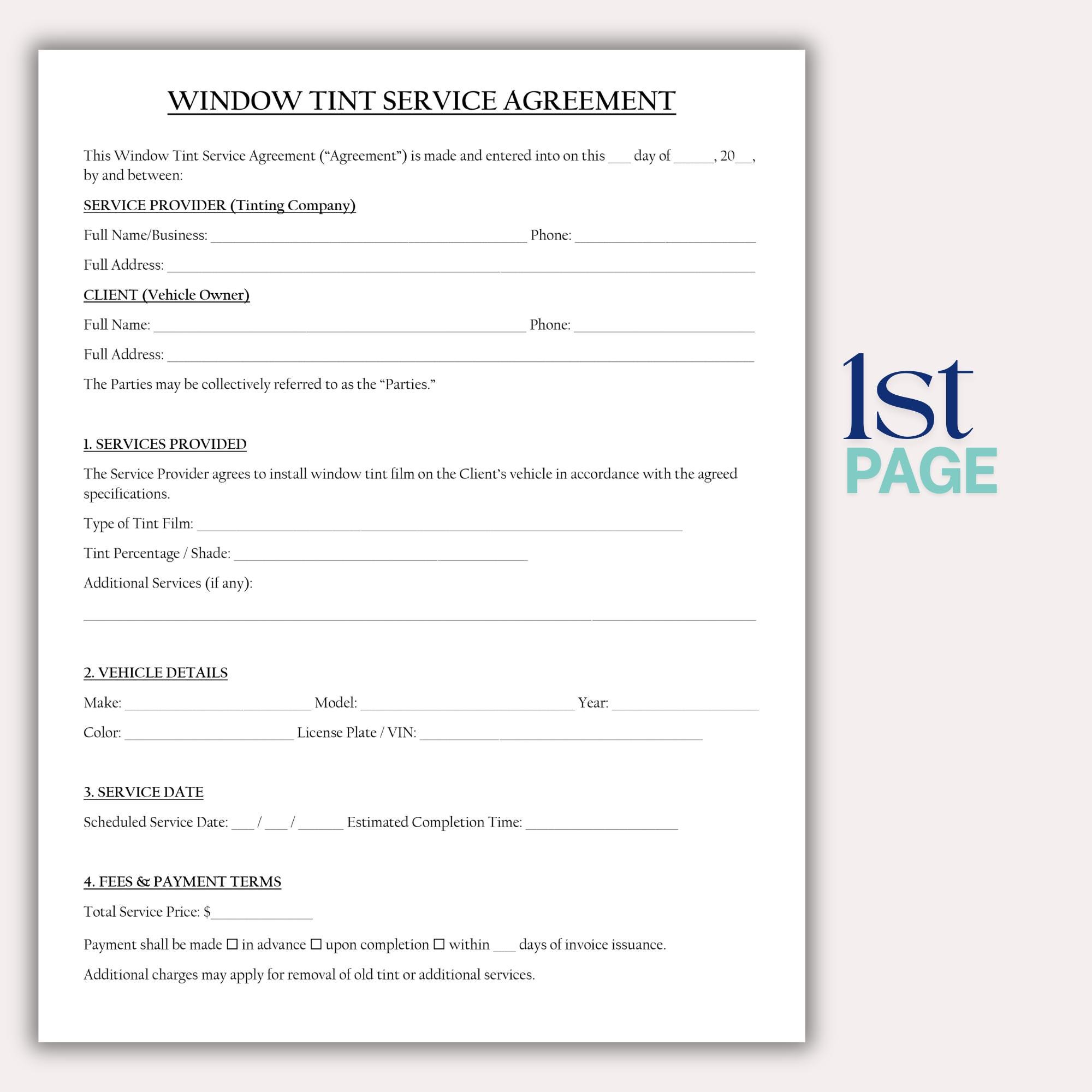 Window Replacement Contract Example Window Tint Service Agreement Template, Printable Car Window Tinting ...