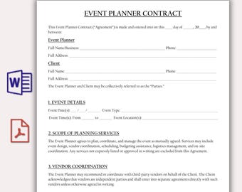Event Planner Contract Template, Customizable Wedding Planner Contract, Printable Event Planner Client Forms, Word & PDF, Instant Download
