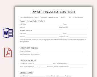 Editable Owner Financing Contract Template PDF, Printable Real Estate Sale Agreement, Secure Property Deal Document, Instant Download