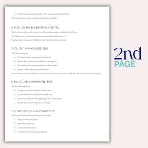 May include: A white document with text detailing purchases, client responsibilities, and provider responsibilities. The document includes the text "2nd PAGE" in blue. The document outlines limitations and restrictions.