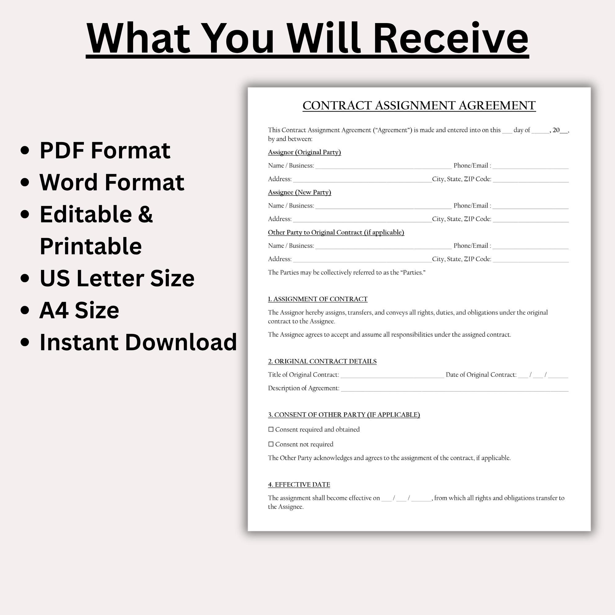 Contract Assignment Agreement Template, Assignment of Contract for Real ...