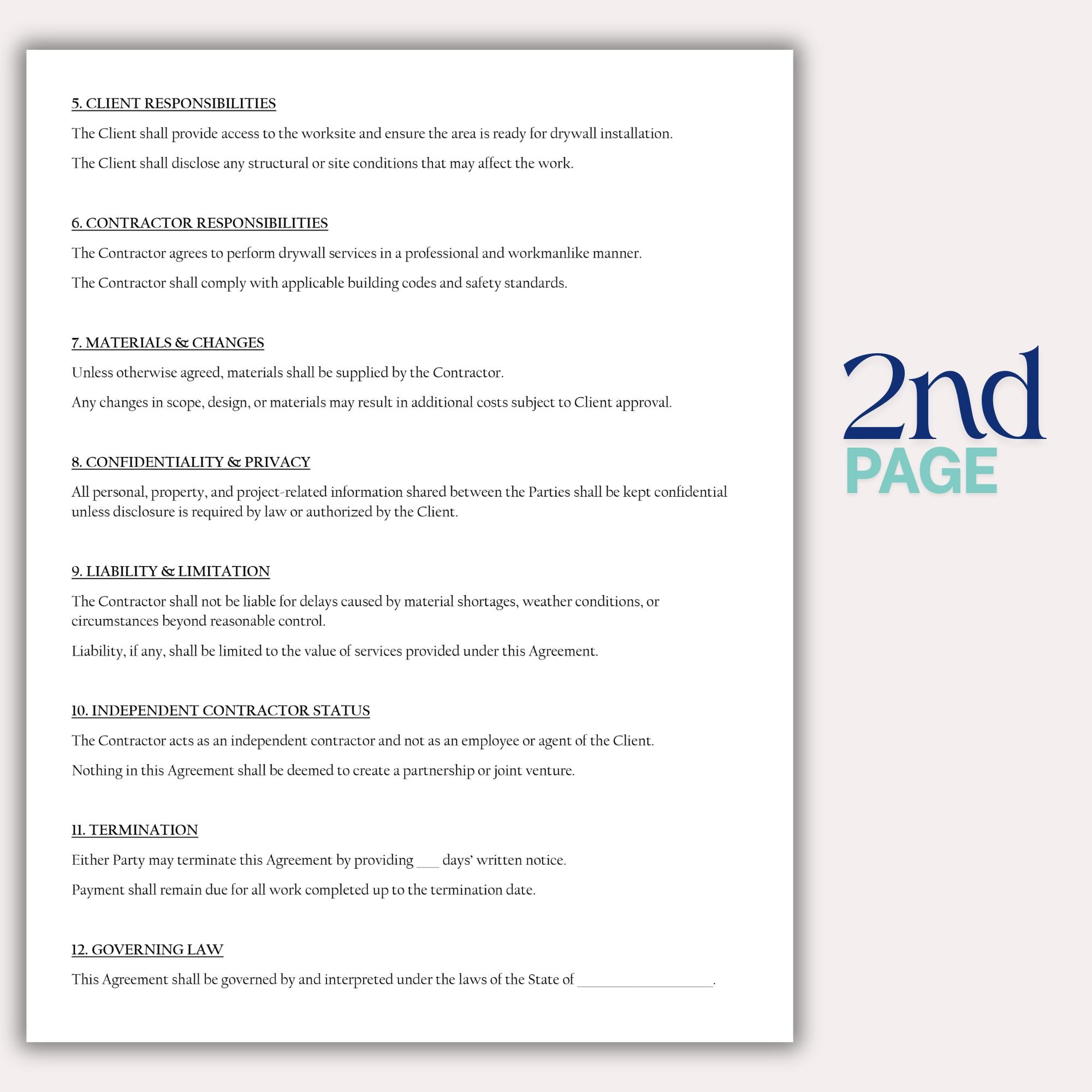 Drywall Contract Template, Editable Drywall Services Agreement, Drywall ...