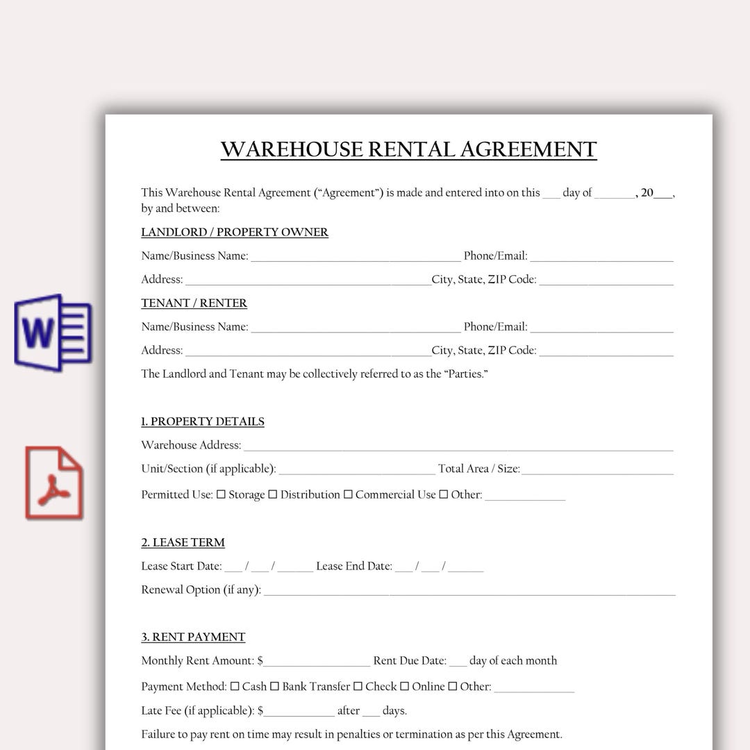 Warehouse Rent Template Warehouse Rental Agreement Template, Commercial Industrial Lease ...
