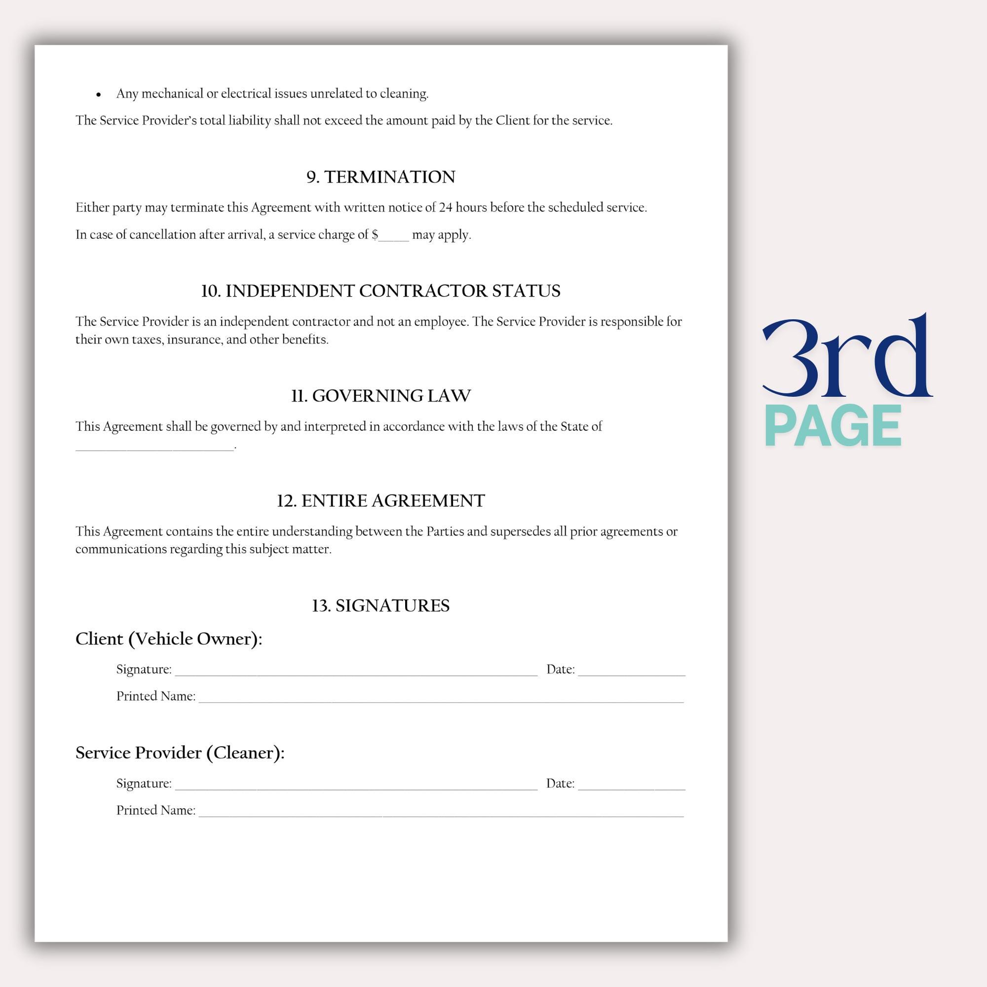 Vehicle Cleaning Agreement Template, Car Wash & Detailing Service ...