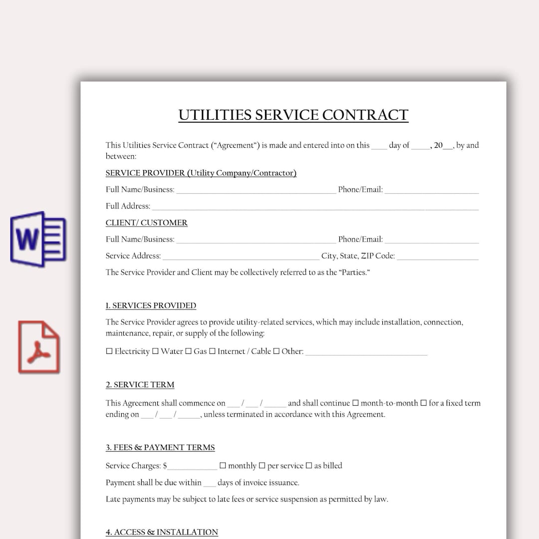 Customizable Utilities Service Contract, Landlord Tenant Utility ...