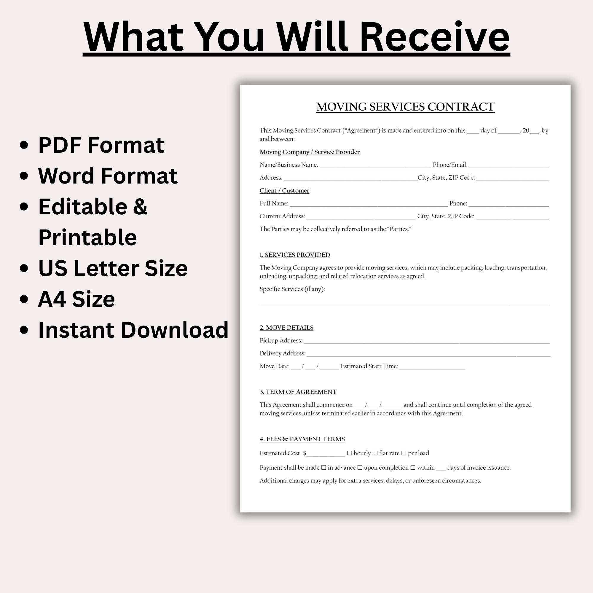 Moving Services Contract Template, Professional Transportation Services ...