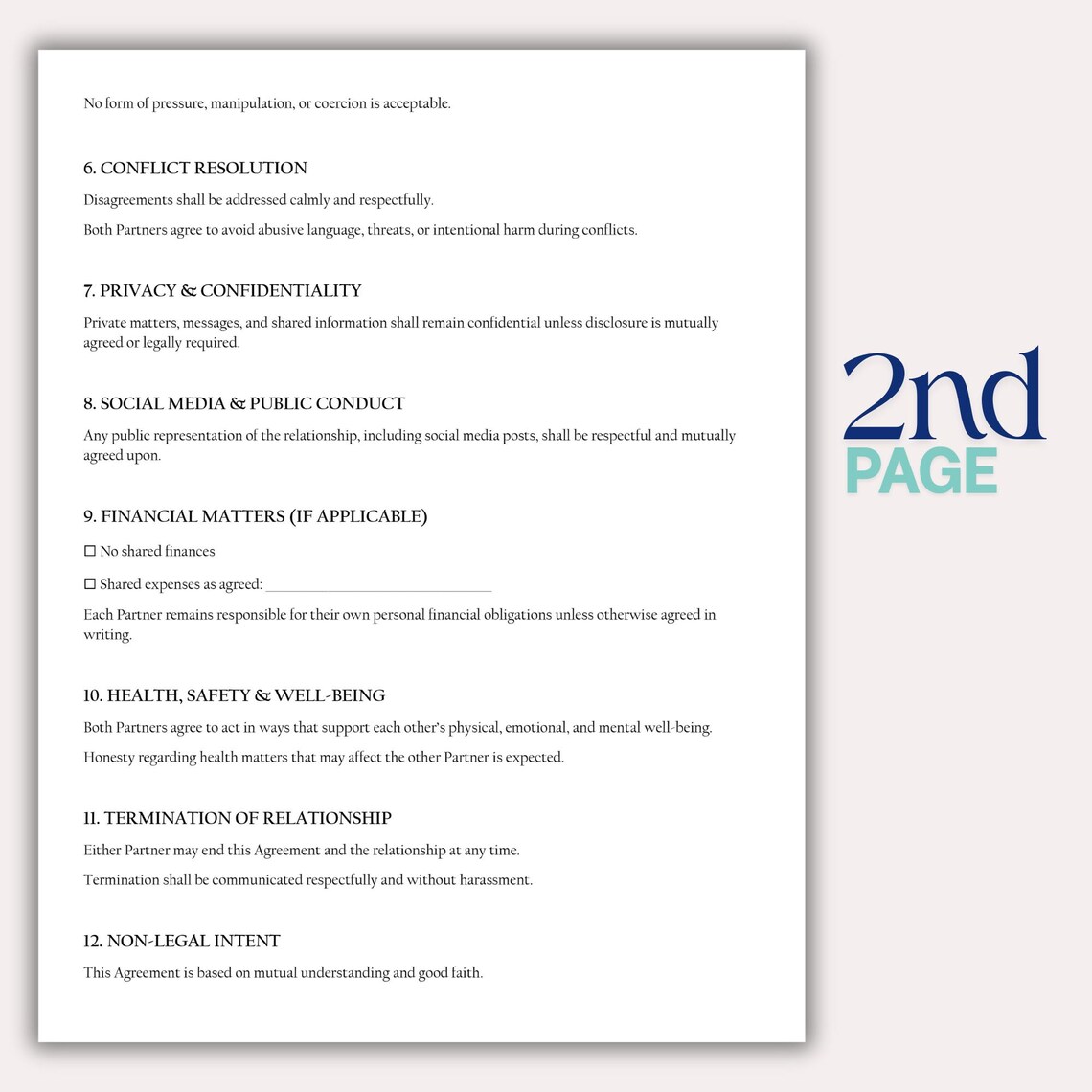 Dating Contract.pdf Editable Relationship Contract Template | Couples Agreement Form ...