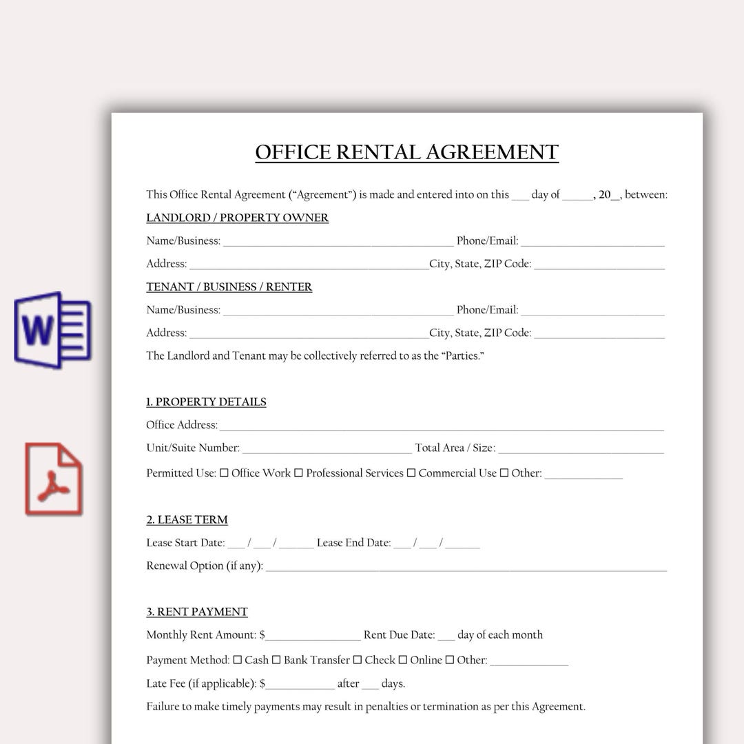 Office Rental Agreement Template, Editable Commercial Lease Contract ...