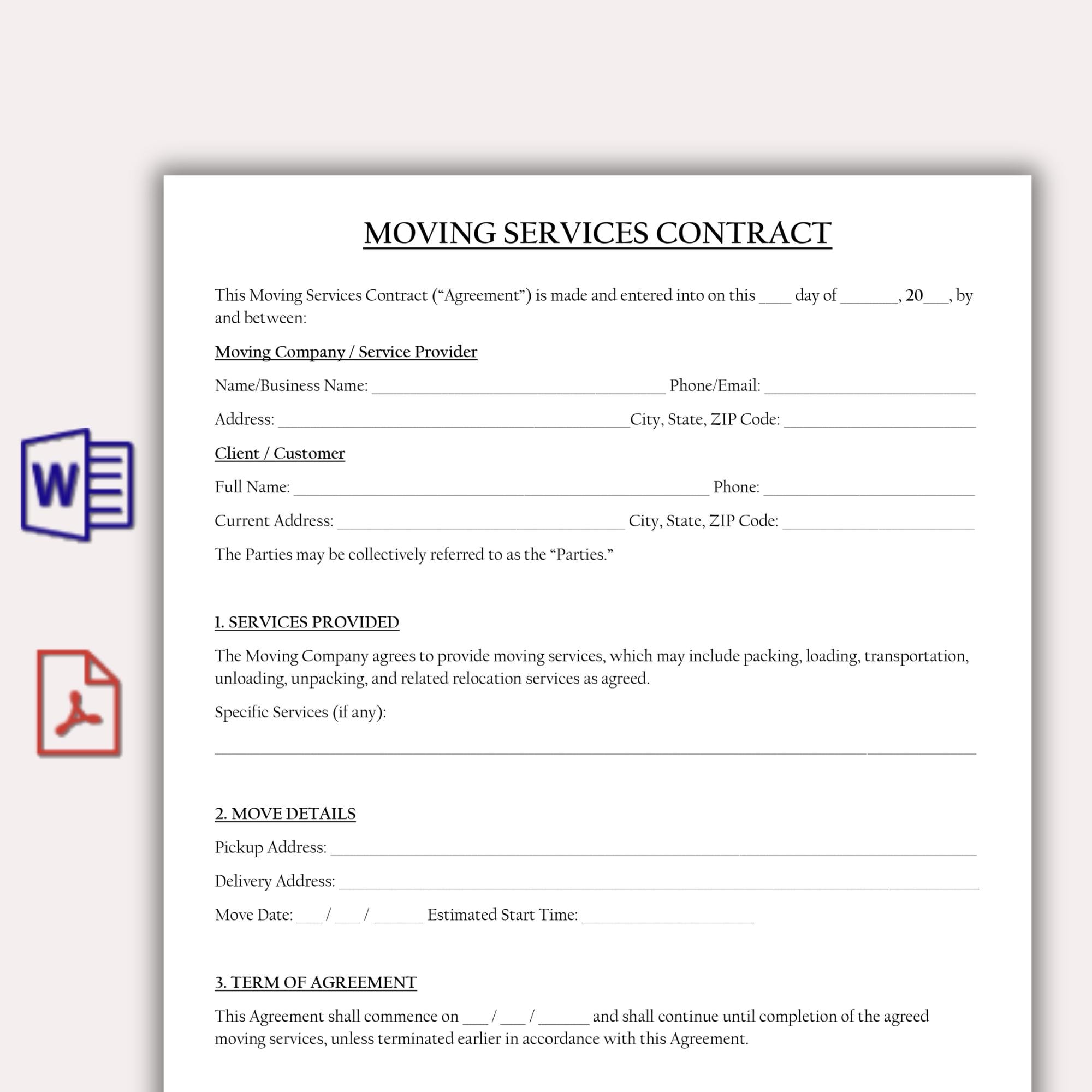 Work Relocation Contract Moving Services Contract Template, Professional Transportation Services ...