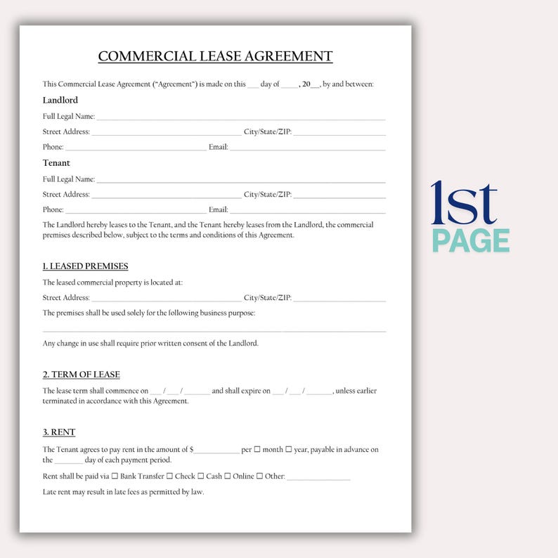 Lease Paper.pdf Editable Commercial Lease Agreement Template, Printable Business Rental ...
