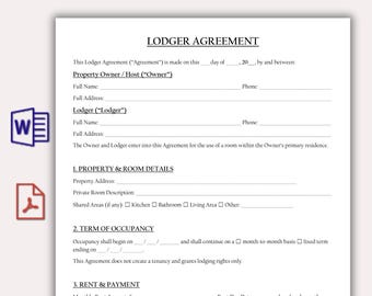 Plantilla editable de contrato de arrendamiento, contrato de licencia de alquiler de habitación, contrato de alquiler de una habitación en una casa o piso amueblado, descarga instantánea.