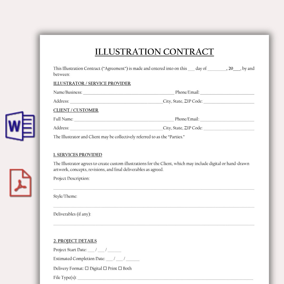 Printable Illustration Contract Template, Freelance Artist Agreement ...