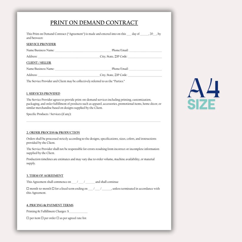 Print on Demand Contract Template, POD Design Service Agreement ...