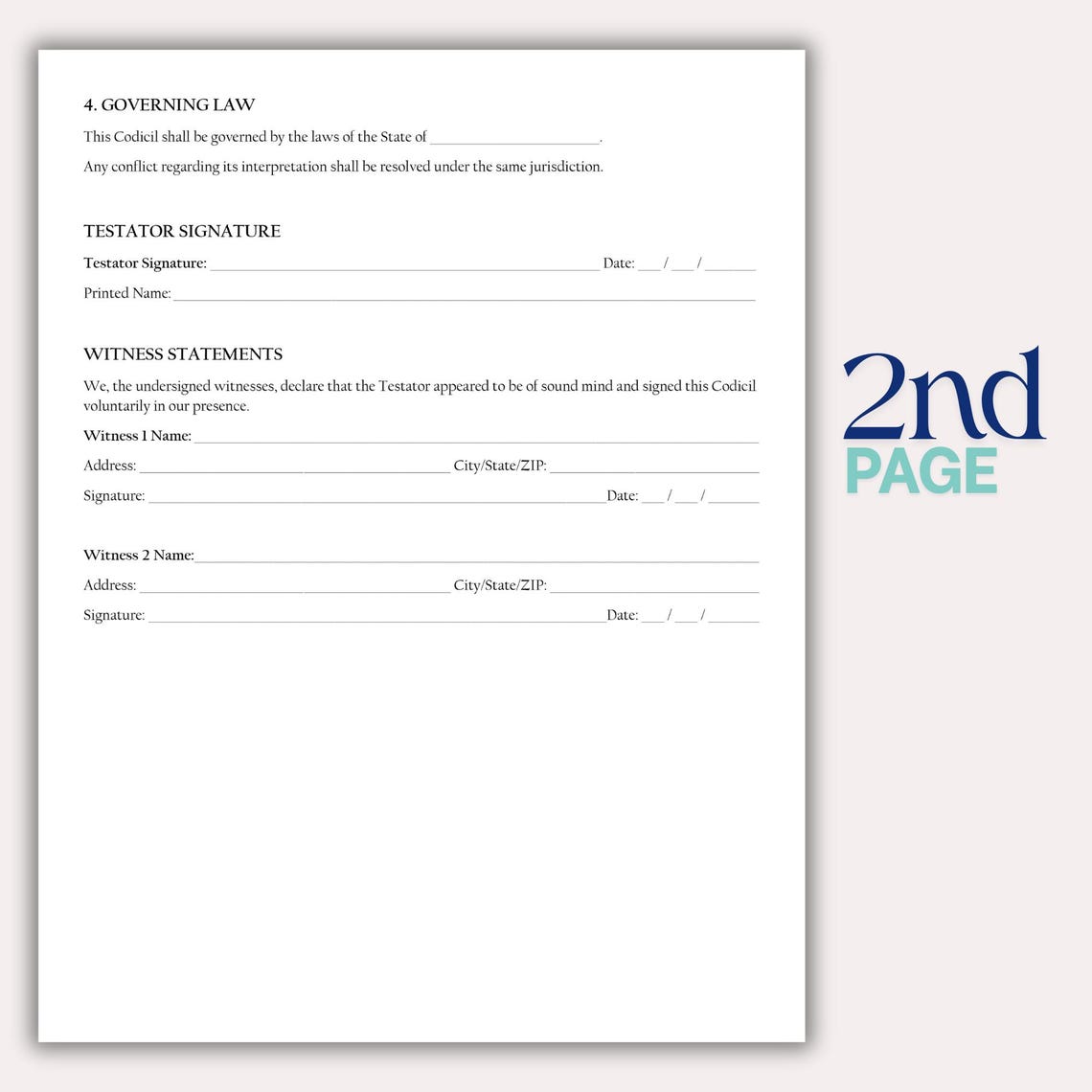 Codicil to Will Template, Editable Will Codicil Form, Printable ...