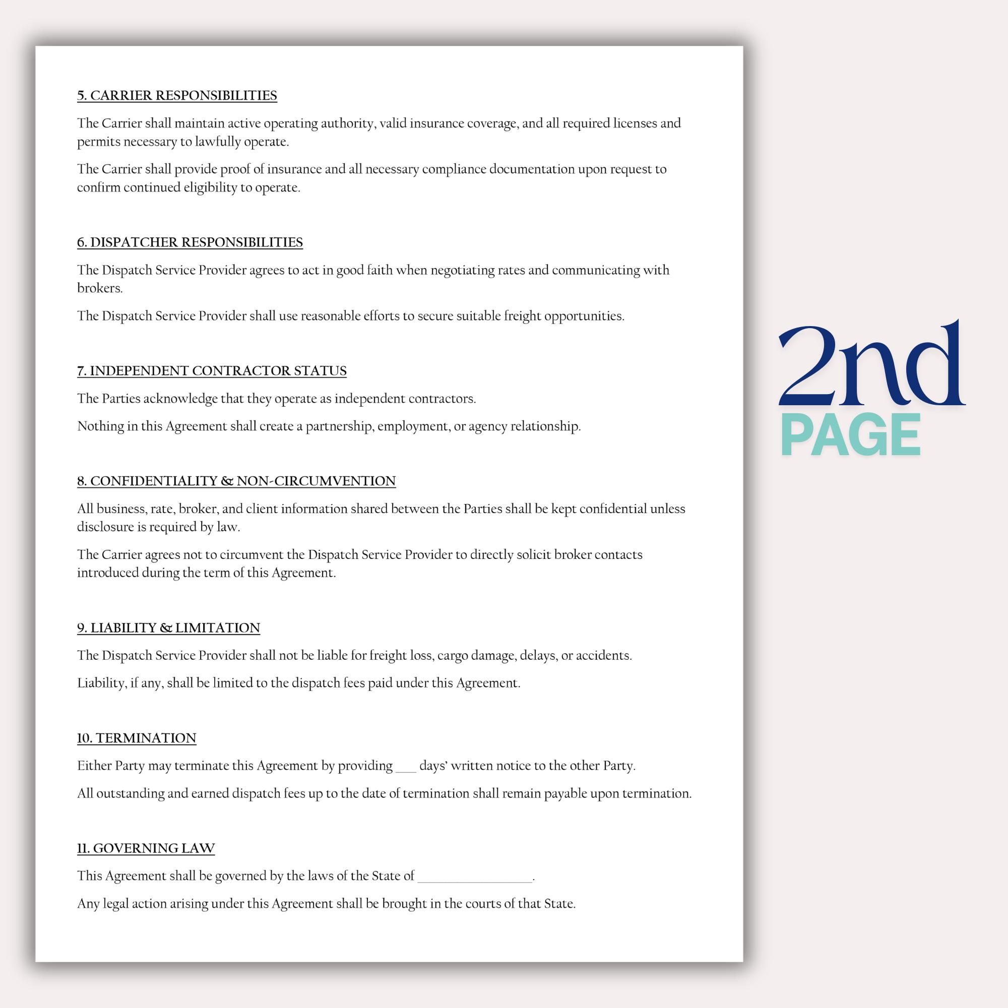 Dispatcher Agreement Template Dispatch Carrier Agreement Template, Editable Logistics Service ...