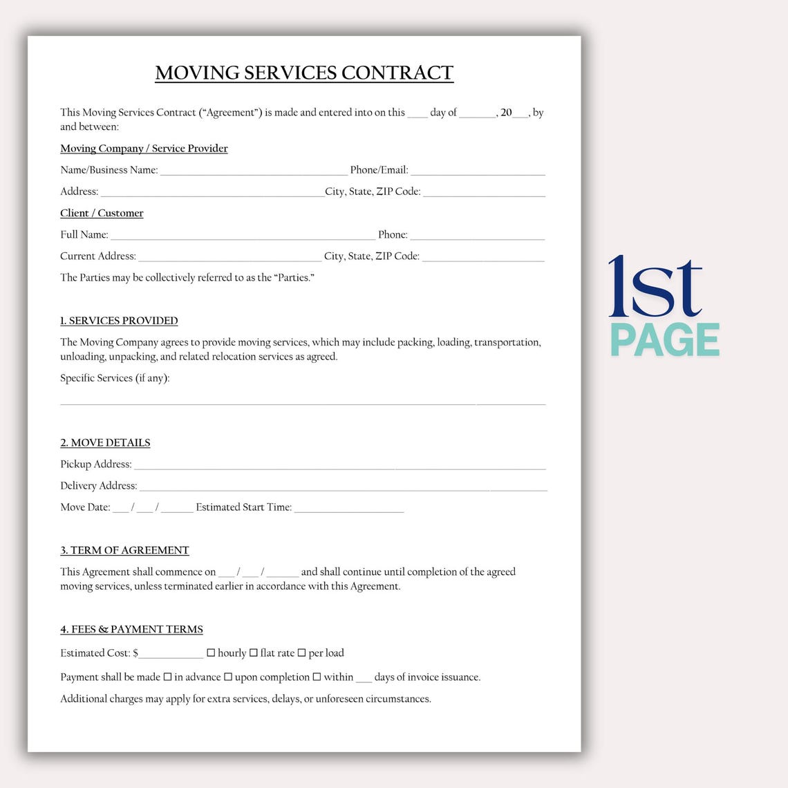 Relocation Agreement Example Moving Services Contract Template, Professional Transportation Services ...