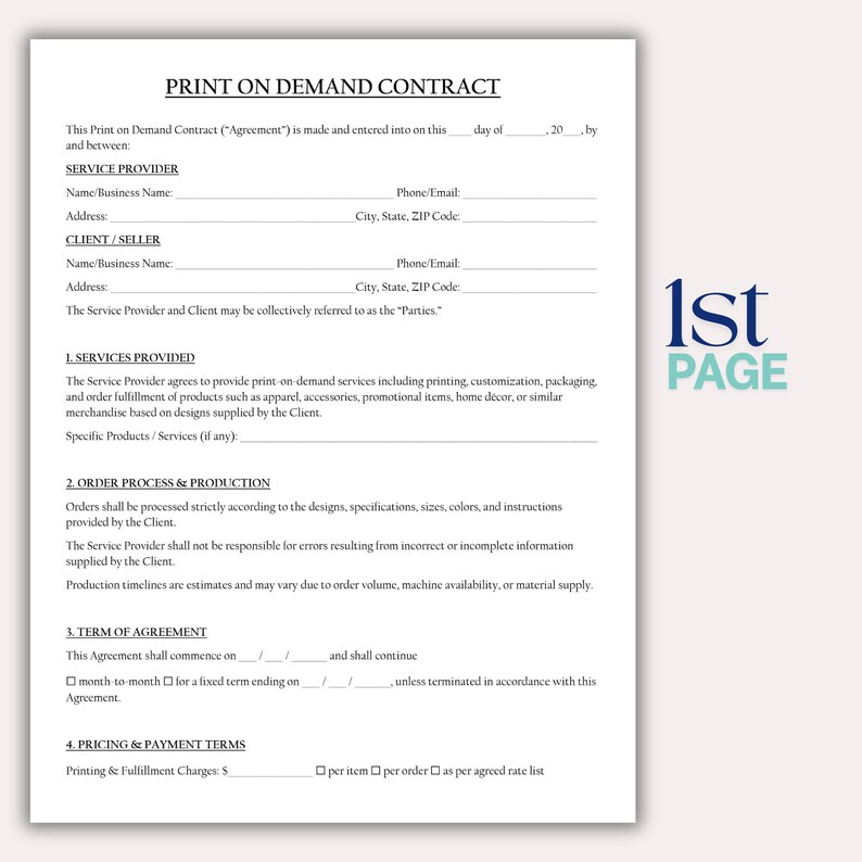 Print on Demand Contract Template, POD Design Service Agreement ...