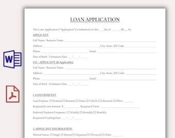 Loan Application Form Template, Personal & Business Loan Application Form, Printable Credit Application Form, Loan Agreement PDF + Word